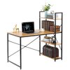 Basicwise Wood and Metal Industrial Home Office Computer Desk with Bookshelves, Natural QI003993.NC